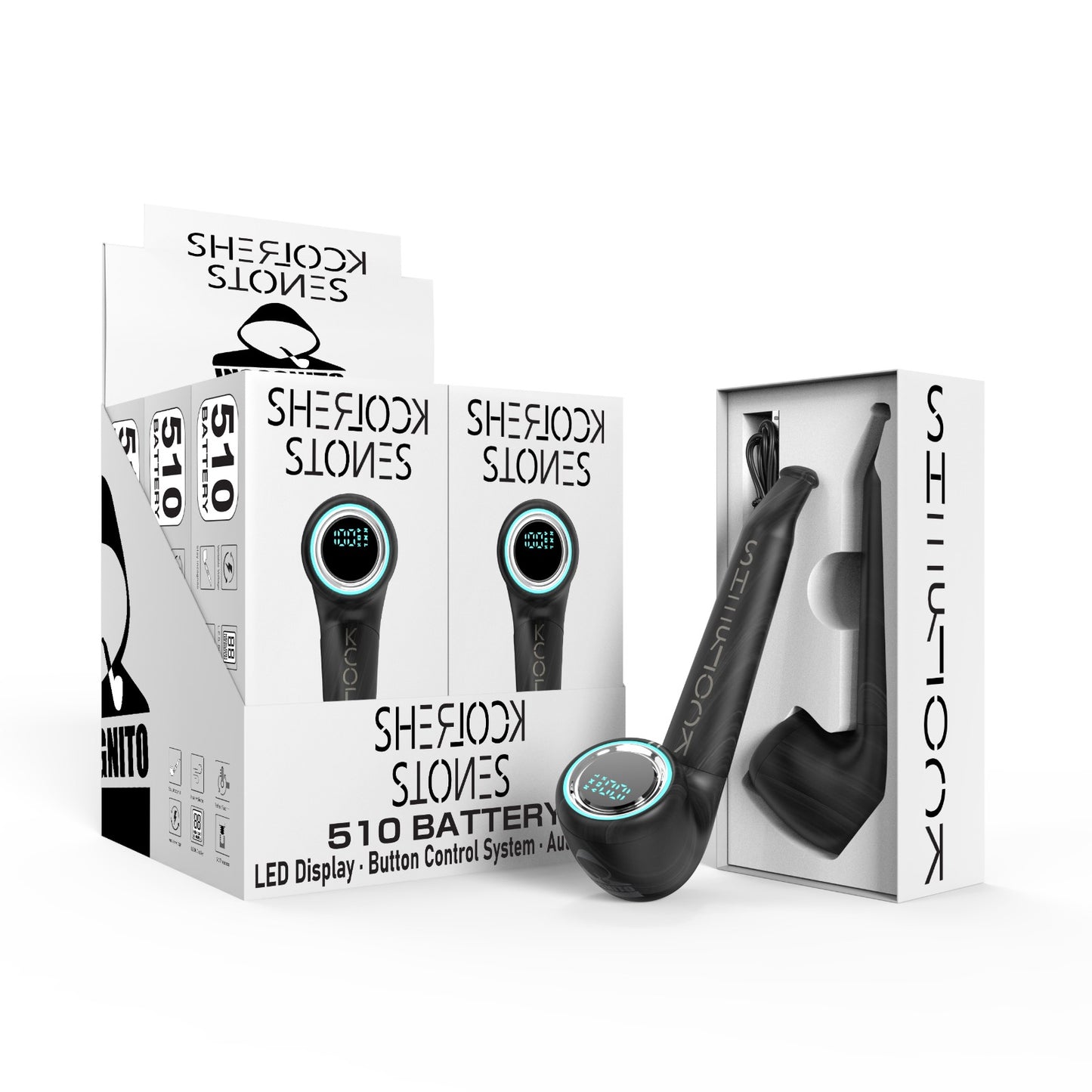 Bundle Deals - On the Go Sherlock Stones Black Wood 510 Vape Cart Battery